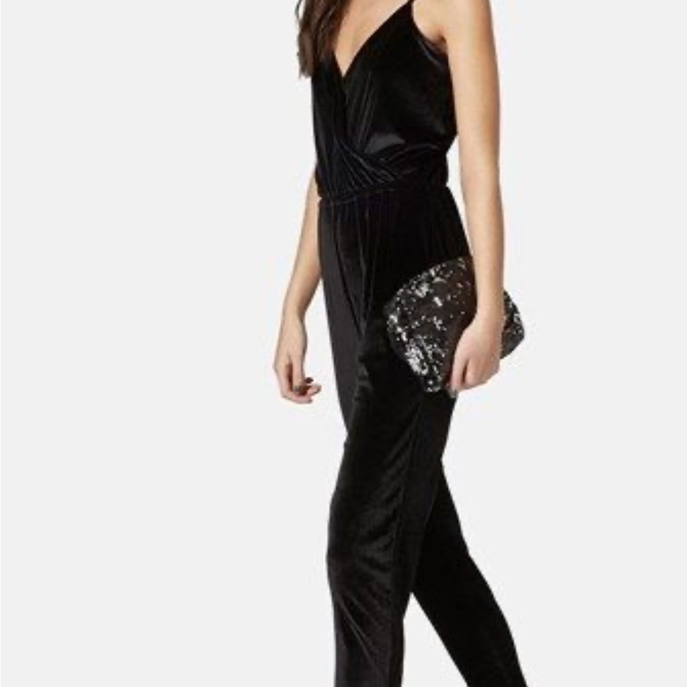 Topshop Black Velvet Sleeveless Jumpsuit Size 4